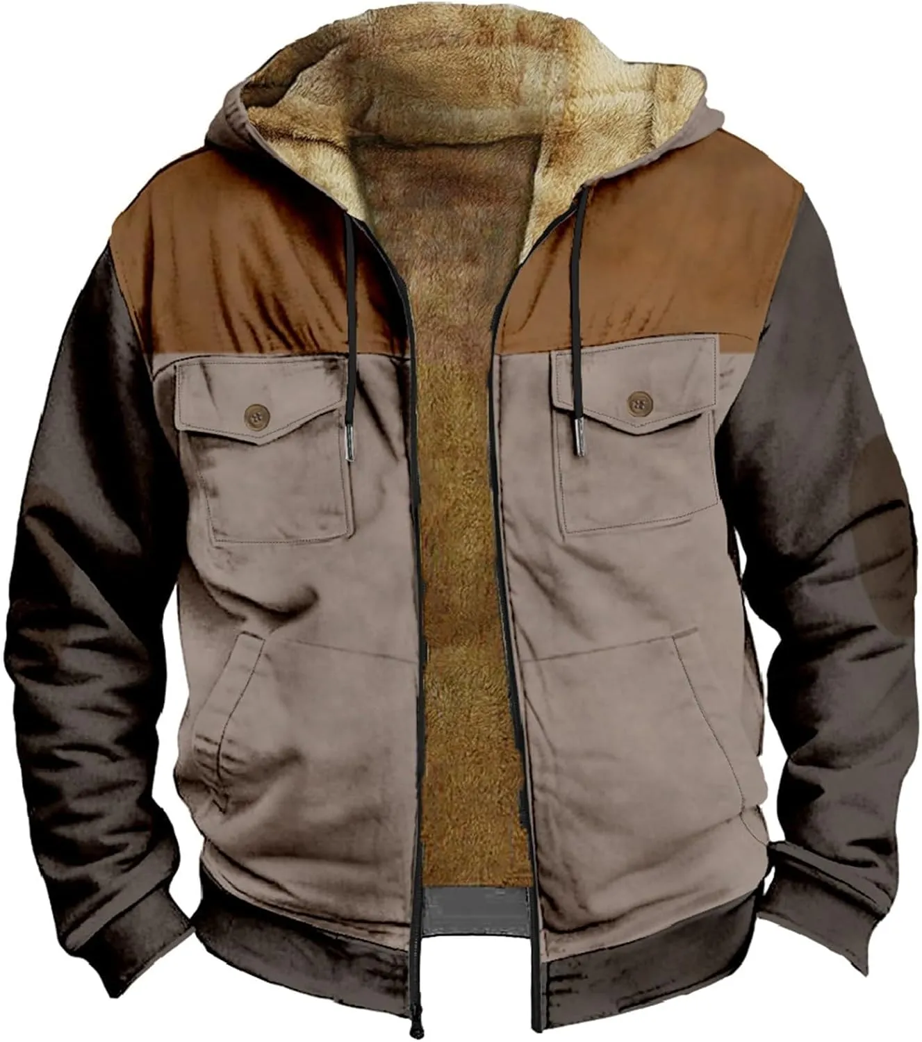 aihihe Men's Warm Fleece Lined Hooded Jacket Zip Up Winter Thermal Outdoor Coat Big and Tall Distressed Outwears with Pockets