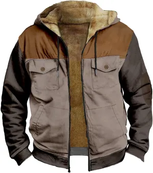 aihihe Men's Warm Fleece Lined Hooded Jacket Zip Up Winter Thermal Outdoor Coat Big and Tall Distressed Outwears with Pockets