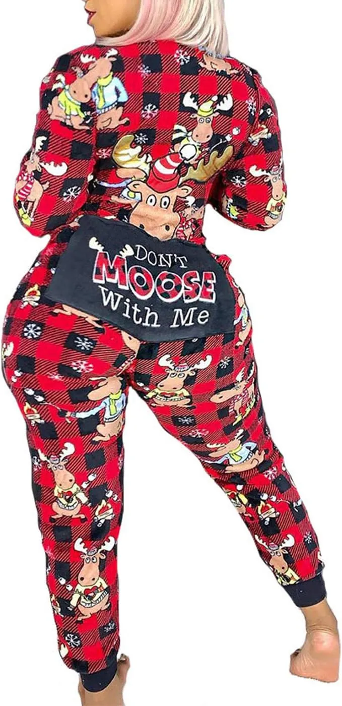 AI'MOURI Christmas Onesie Pajamas for Women,Sexy Ugly Printed One Piece Xmas Pajama Loungewear Jumpsuit Rompers Clubwear