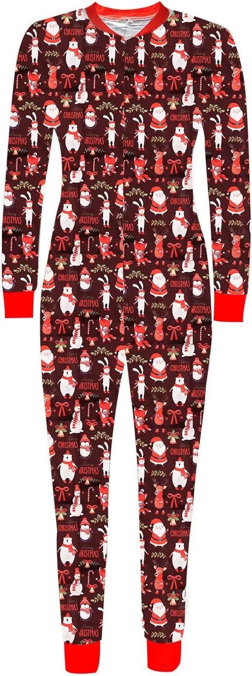 AI'MOURI Christmas Onesie Pajamas for Women,Sexy Ugly Printed One Piece Xmas Pajama Loungewear Jumpsuit Rompers Clubwear