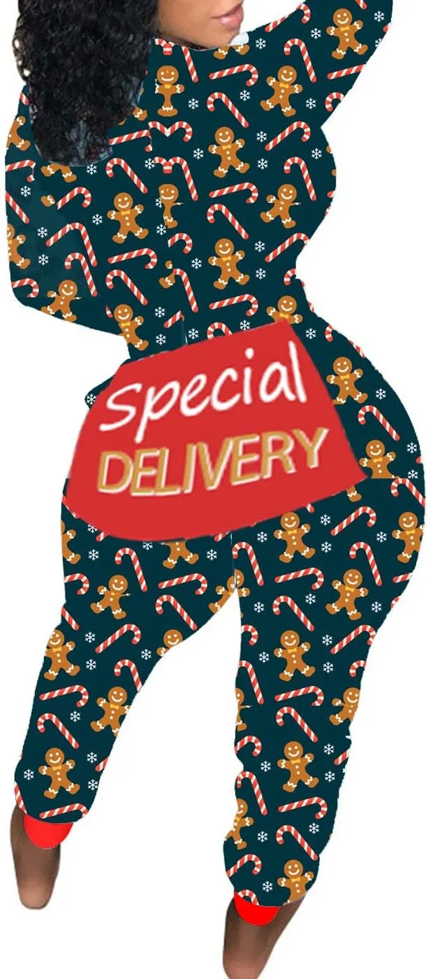 AI'MOURI Christmas Onesie Pajamas for Women,Sexy Ugly Printed One Piece Xmas Pajama Loungewear Jumpsuit Rompers Clubwear