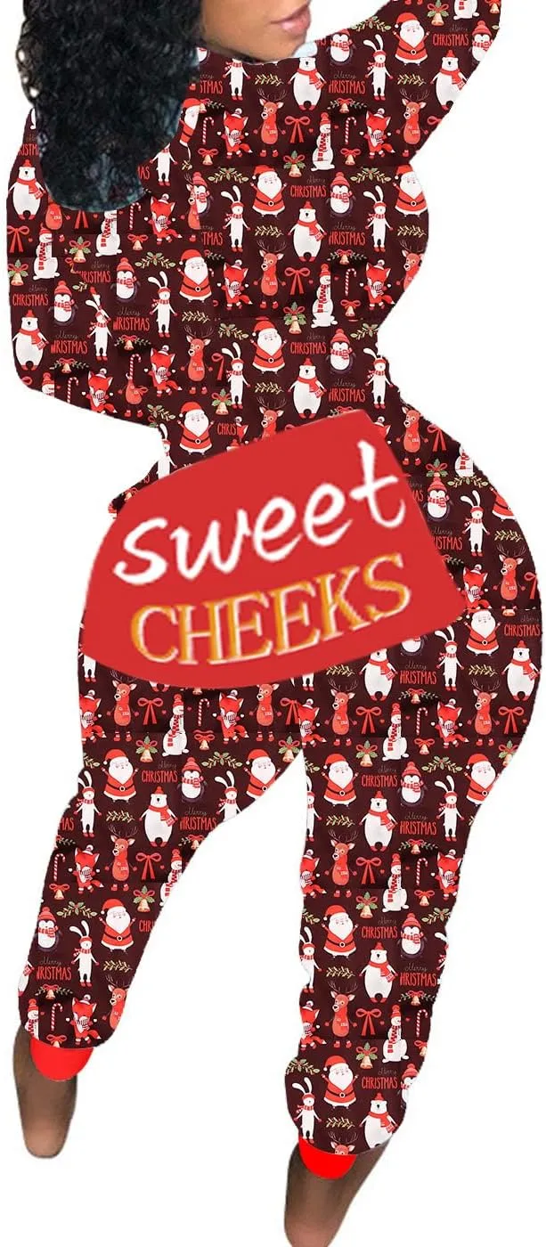 AI'MOURI Christmas Onesie Pajamas for Women,Sexy Ugly Printed One Piece Xmas Pajama Loungewear Jumpsuit Rompers Clubwear