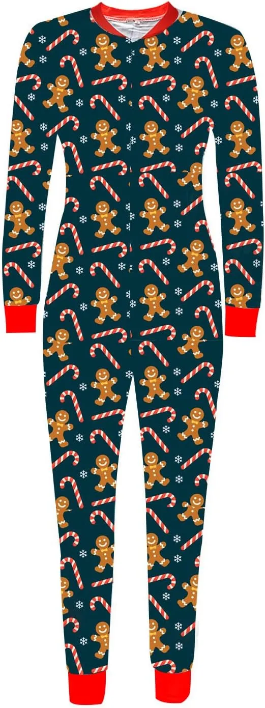 AI'MOURI Christmas Onesie Pajamas for Women,Sexy Ugly Printed One Piece Xmas Pajama Loungewear Jumpsuit Rompers Clubwear