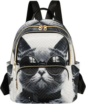 ALAZA Cat with Sunglasses Mini Backpack Purse for Women Travel Bag Lightweight Shoulder Bag Fashion Daypack