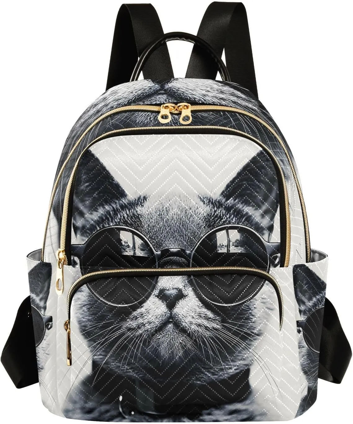 ALAZA Cat with Sunglasses Mini Backpack Purse for Women Travel Bag Lightweight Shoulder Bag Fashion Daypack