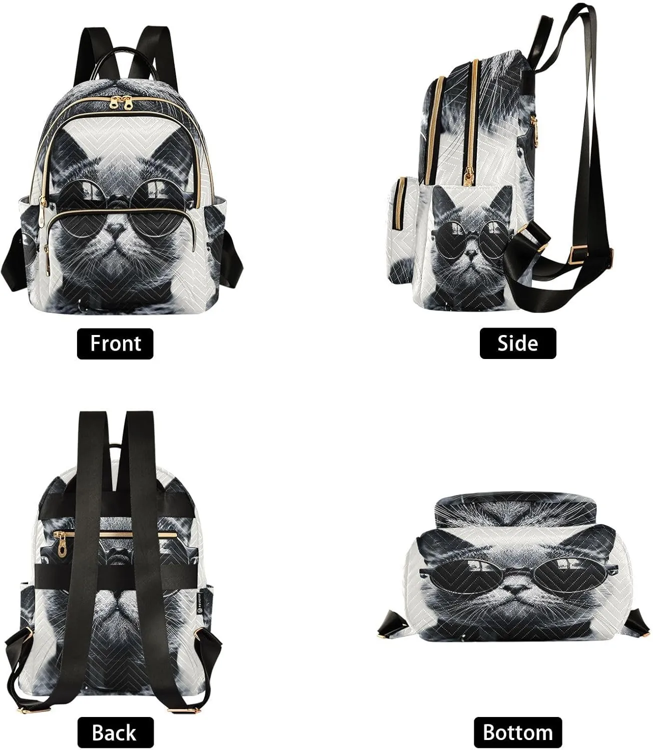 ALAZA Cat with Sunglasses Mini Backpack Purse for Women Travel Bag Lightweight Shoulder Bag Fashion Daypack