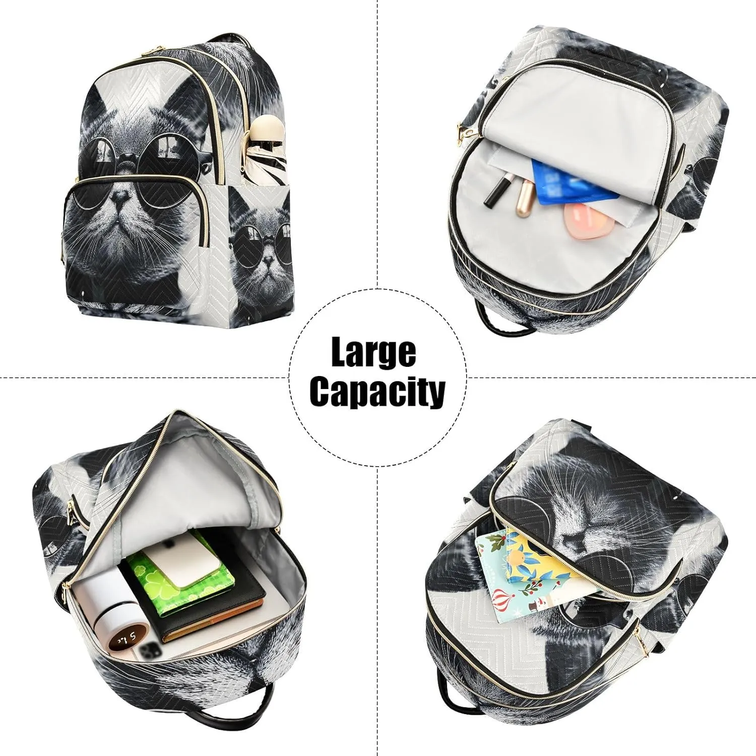 ALAZA Cat with Sunglasses Mini Backpack Purse for Women Travel Bag Lightweight Shoulder Bag Fashion Daypack