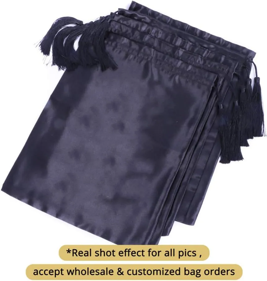 Ali Pearl Silk Satin Packaging Bags for Wigs, Bundles, Hair Extensions,Tools,Soft Silk Pouches with Tassel Gift and Travel Bags Hair Bags