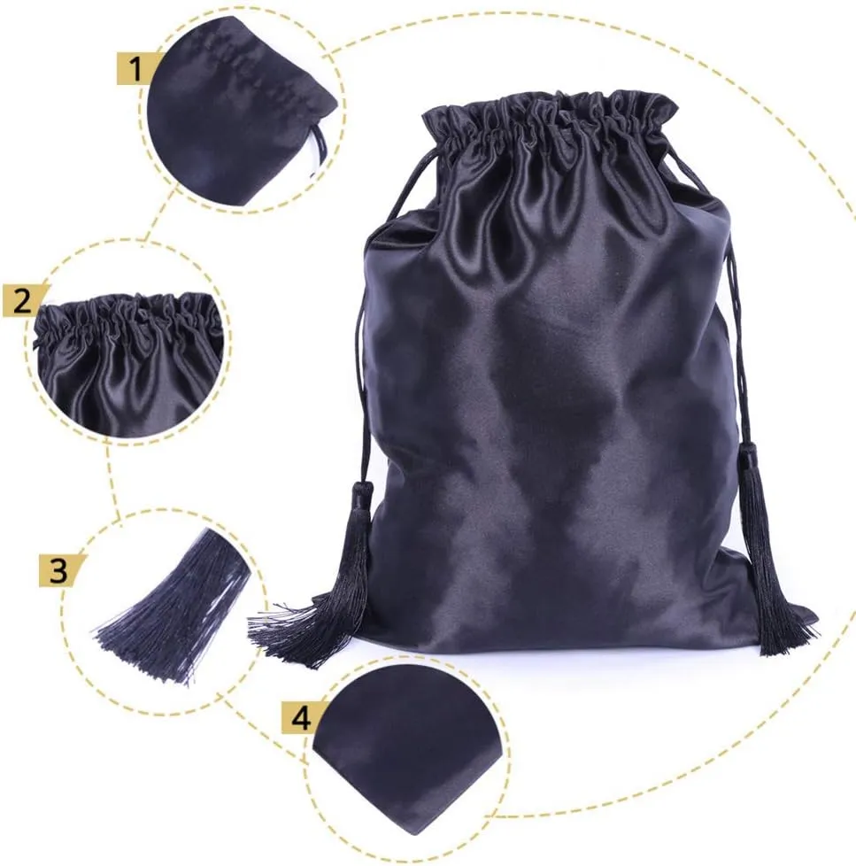 Ali Pearl Silk Satin Packaging Bags for Wigs, Bundles, Hair Extensions,Tools,Soft Silk Pouches with Tassel Gift and Travel Bags Hair Bags