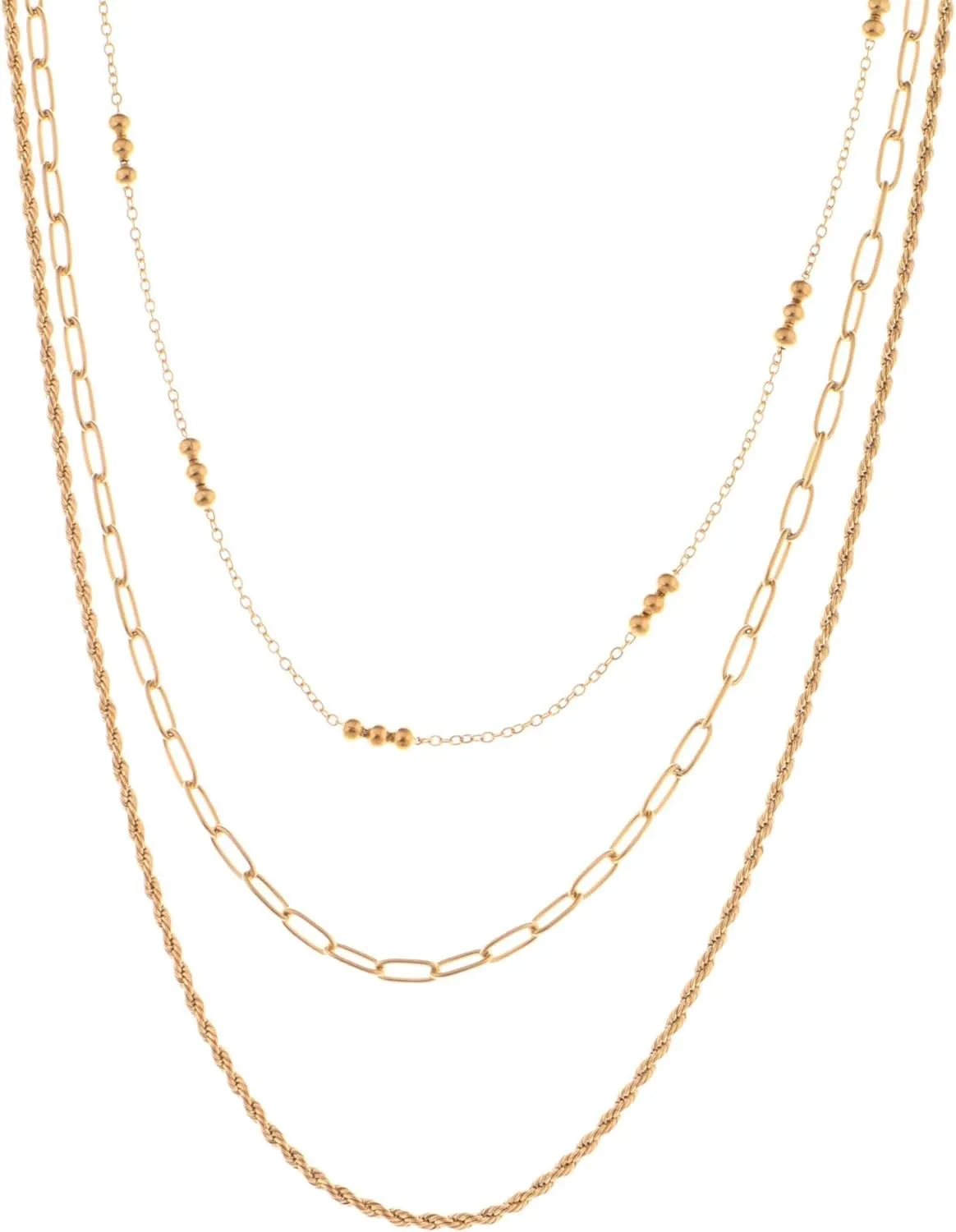 Alilang Layered Chain Necklace with Textured and Beaded Details - Gold