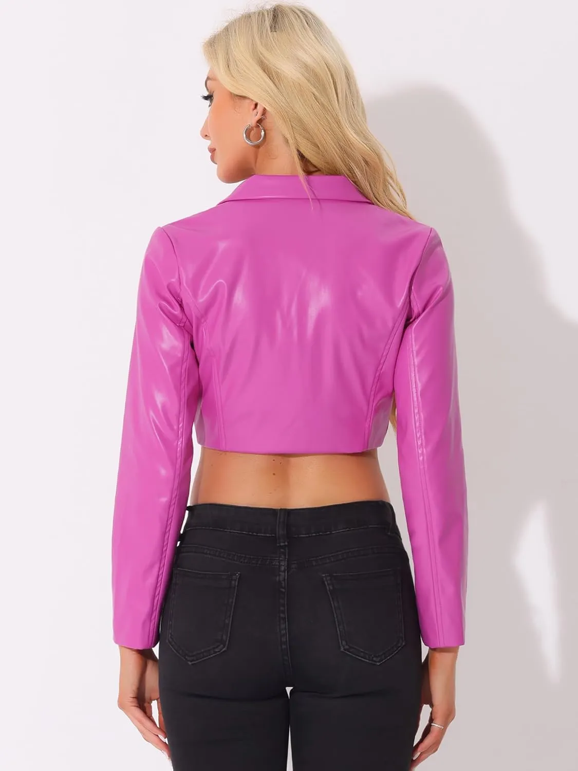 Allegra K Cropped Leather Jacket for Women's PU Casual Moto Jackets