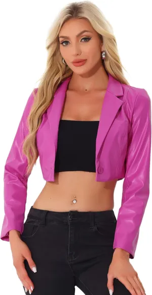 Allegra K Cropped Leather Jacket for Women's PU Casual Moto Jackets
