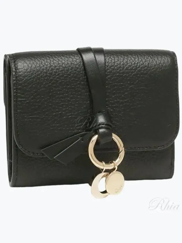 Alphabet Grain Leather Flap Small Half Wallet Black