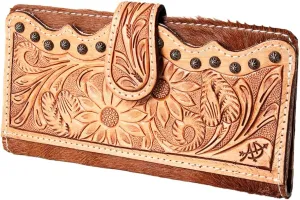 American Darling ADBG487BR Wallet Hand Tooled Hair On Genuine Leather Women Bag Western Handbag Purse