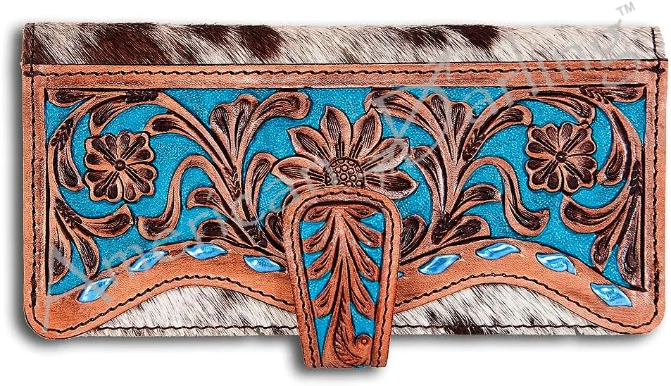 American Darling ADBG487BR Wallet Hand Tooled Hair On Genuine Leather Women Bag Western Handbag Purse