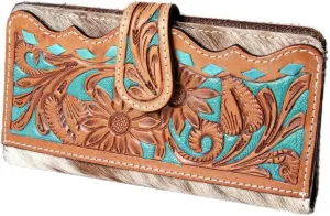 American Darling ADBG487BR Wallet Hand Tooled Hair On Genuine Leather Women Bag Western Handbag Purse