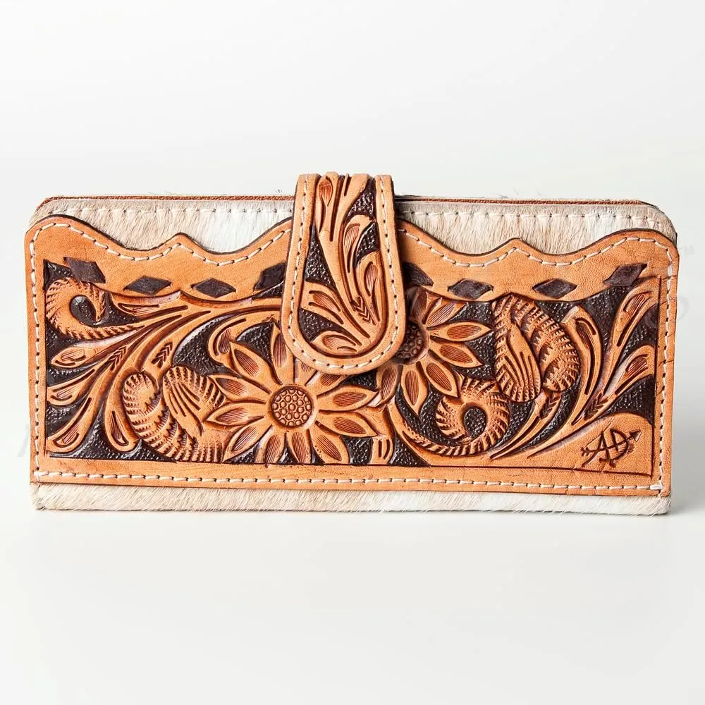 American Darling ADBG487BR Wallet Hand Tooled Hair On Genuine Leather Women Bag Western Handbag Purse