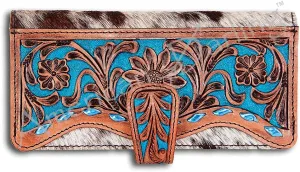 American Darling ADBG487BR Wallet Hand Tooled Hair On Genuine Leather Women Bag Western Handbag Purse
