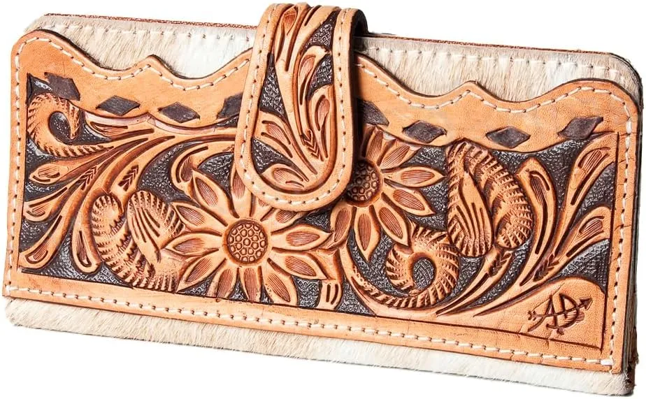 American Darling ADBG487BR Wallet Hand Tooled Hair On Genuine Leather Women Bag Western Handbag Purse