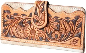 American Darling ADBG487BR Wallet Hand Tooled Hair On Genuine Leather Women Bag Western Handbag Purse