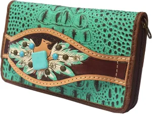 American Darling Clutch Hand Tooled Crocodile Embossed Genuine Leather Women Bag Western Handbag Purse