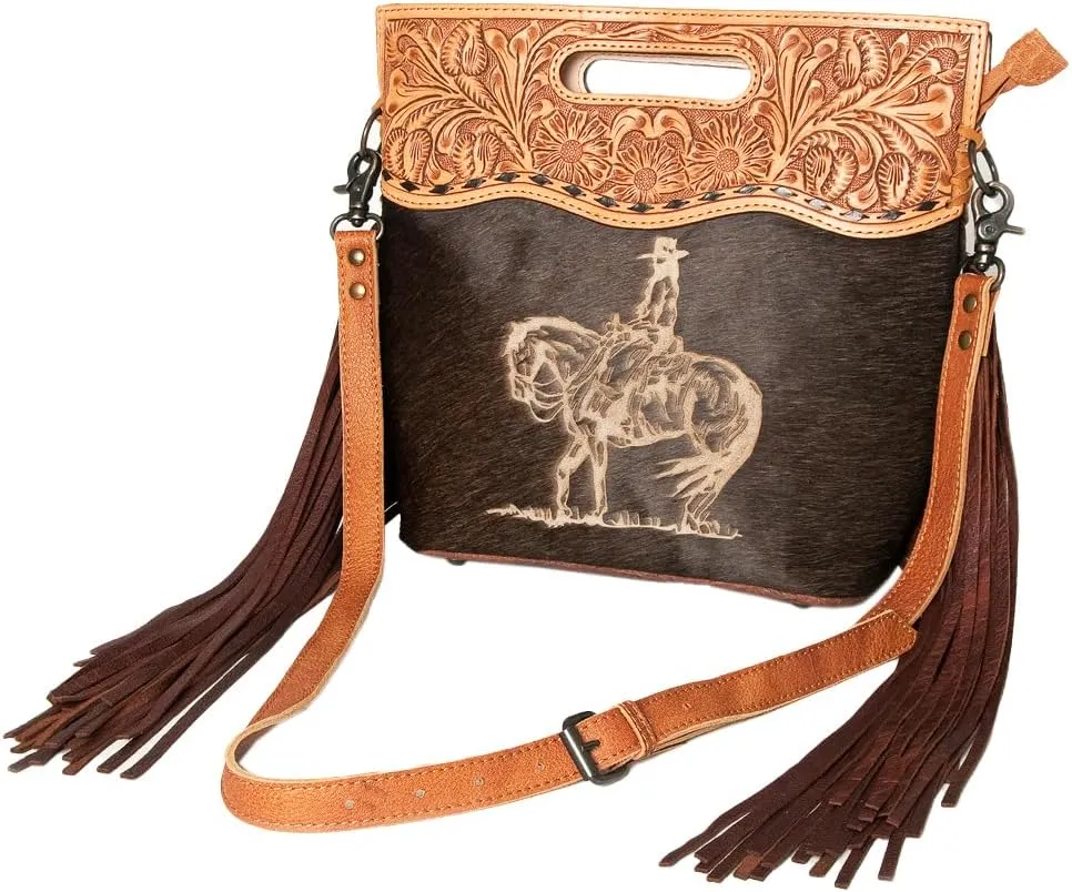 American Darling Hand Tooled Hair on Genuine Leather Western Clutch Purse for Women | Handbag With Cute Design