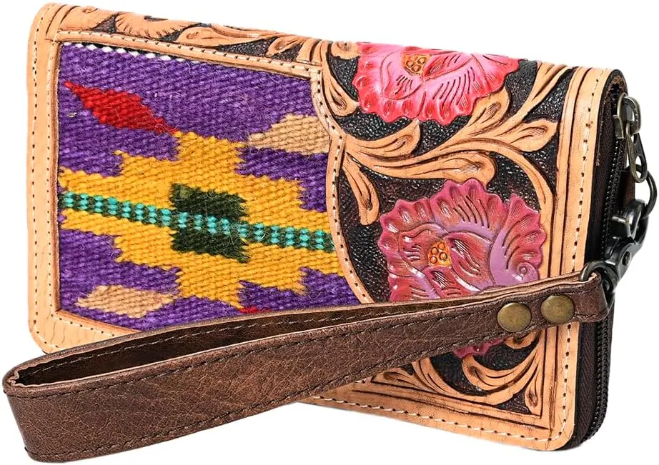 American Darling Organiser Hand Tooled Saddle Blanket Genuine Leather Women Bag Western Handbag Purse