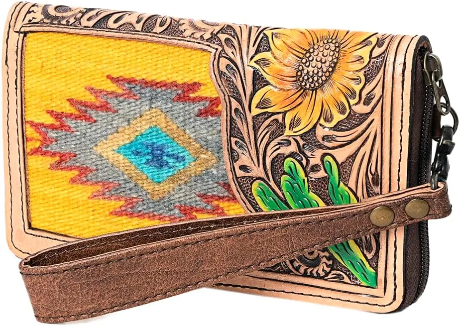 American Darling Organiser Hand Tooled Saddle Blanket Genuine Leather Women Bag Western Handbag Purse