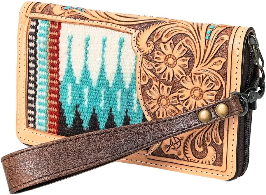 American Darling Organiser Hand Tooled Saddle Blanket Genuine Leather Women Bag Western Handbag Purse