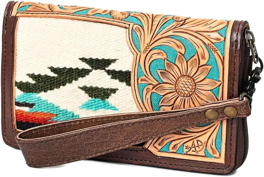 American Darling Organiser Hand Tooled Saddle Blanket Genuine Leather Women Bag Western Handbag Purse
