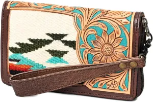 American Darling Organiser Hand Tooled Saddle Blanket Genuine Leather Women Bag Western Handbag Purse