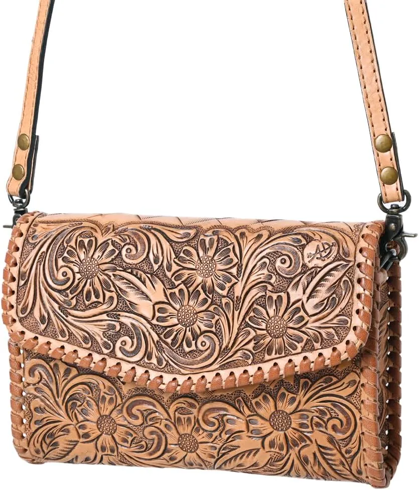 American Darling Wallet Hand Tooled Genuine Leather Women Bag Western Handbag Purse