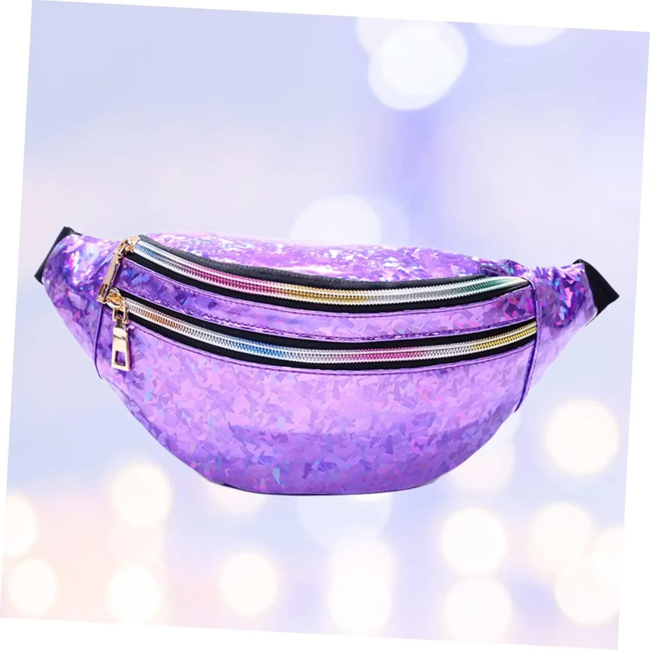 Amosfun 2pcs Pu Leather Women's Fanny Pack Sequin Waist Pouch Crossbody Bag for Outdoor Travel Reflective Design Purple