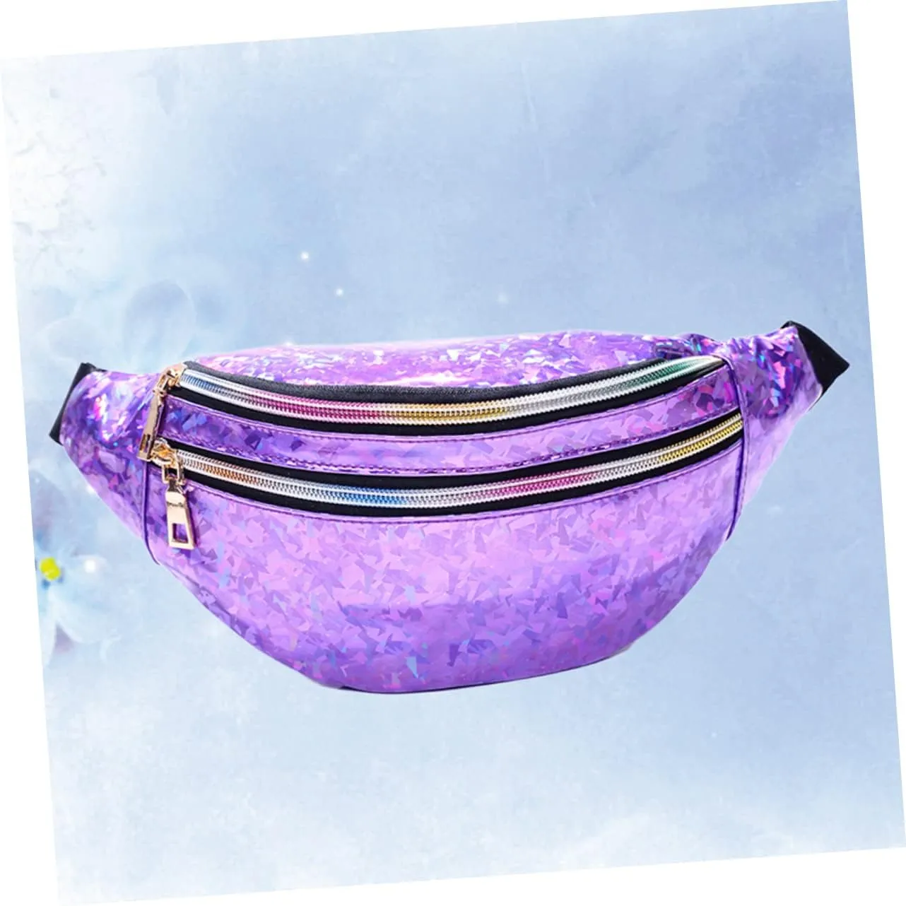 Amosfun 2pcs Pu Leather Women's Fanny Pack Sequin Waist Pouch Crossbody Bag for Outdoor Travel Reflective Design Purple