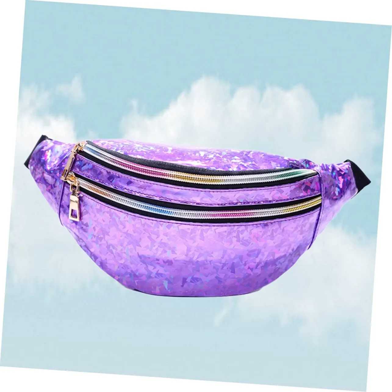 Amosfun 2pcs Pu Leather Women's Fanny Pack Sequin Waist Pouch Crossbody Bag for Outdoor Travel Reflective Design Purple