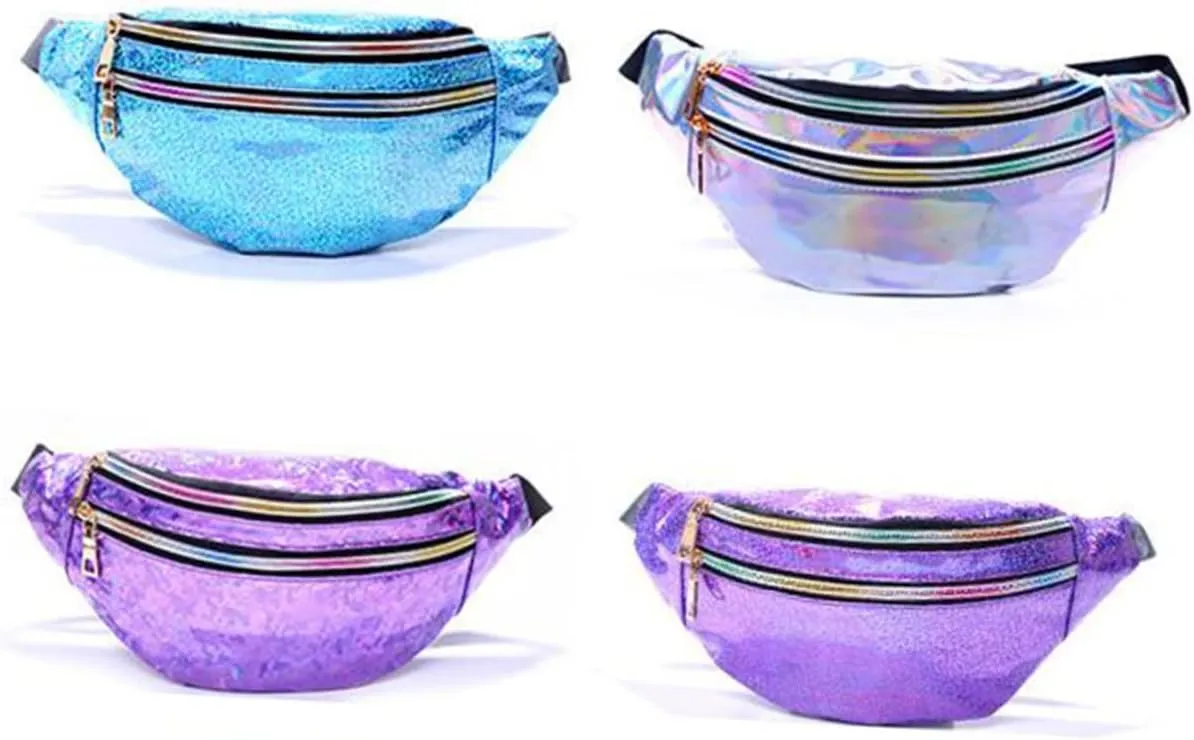 Amosfun 3pcs Waist Bag Fanny Pack Sequins and Reflective Detail Multi-compartment Bag for Outdoor Activities Crossbody Pearl Purple