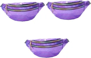 Amosfun 3pcs Waist Bag Fanny Pack Sequins and Reflective Detail Multi-compartment Bag for Outdoor Activities Crossbody Pearl Purple