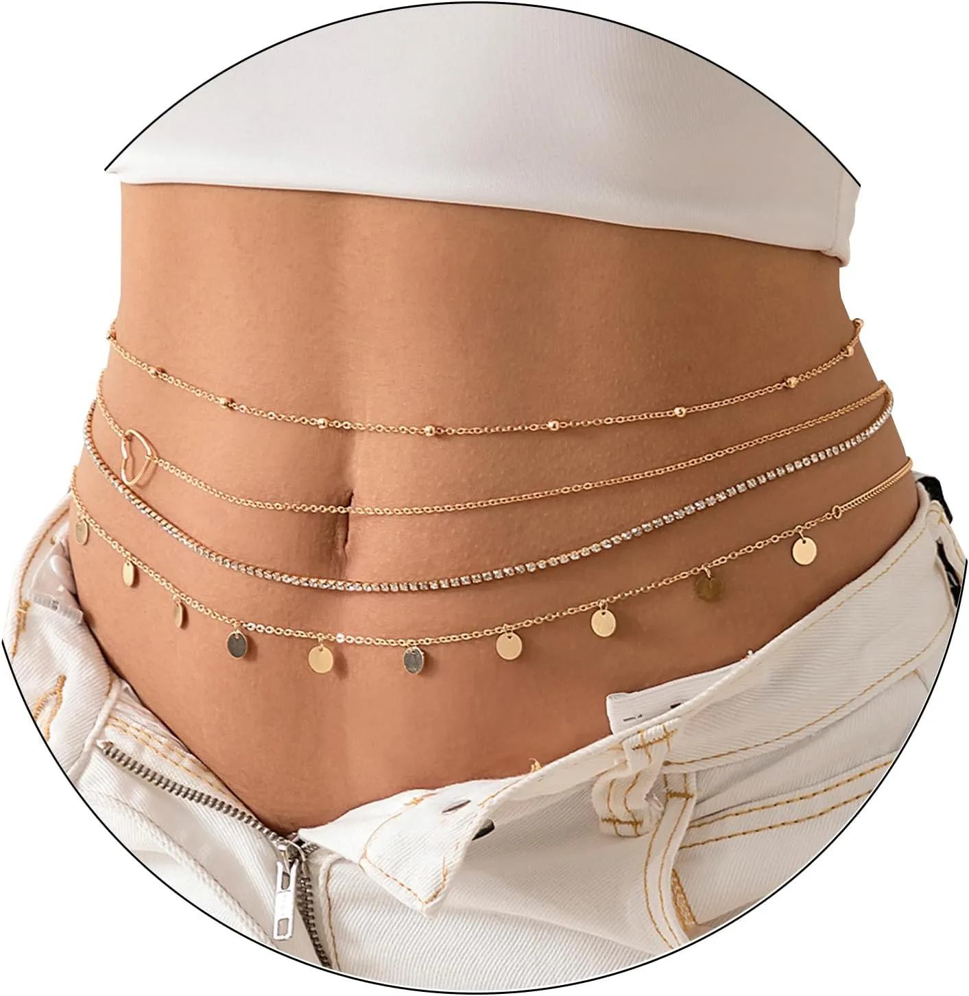 AoedeJ Silver Gold Layered Waist Chain Belly Jewelry Summer Beach Body Chains for Women