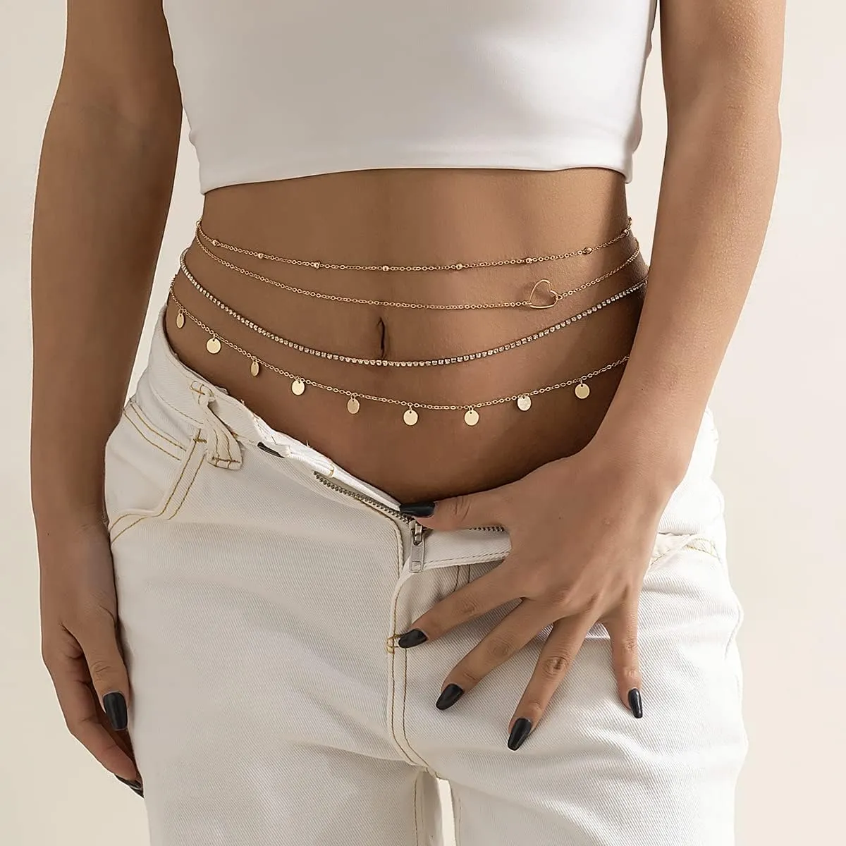 AoedeJ Silver Gold Layered Waist Chain Belly Jewelry Summer Beach Body Chains for Women