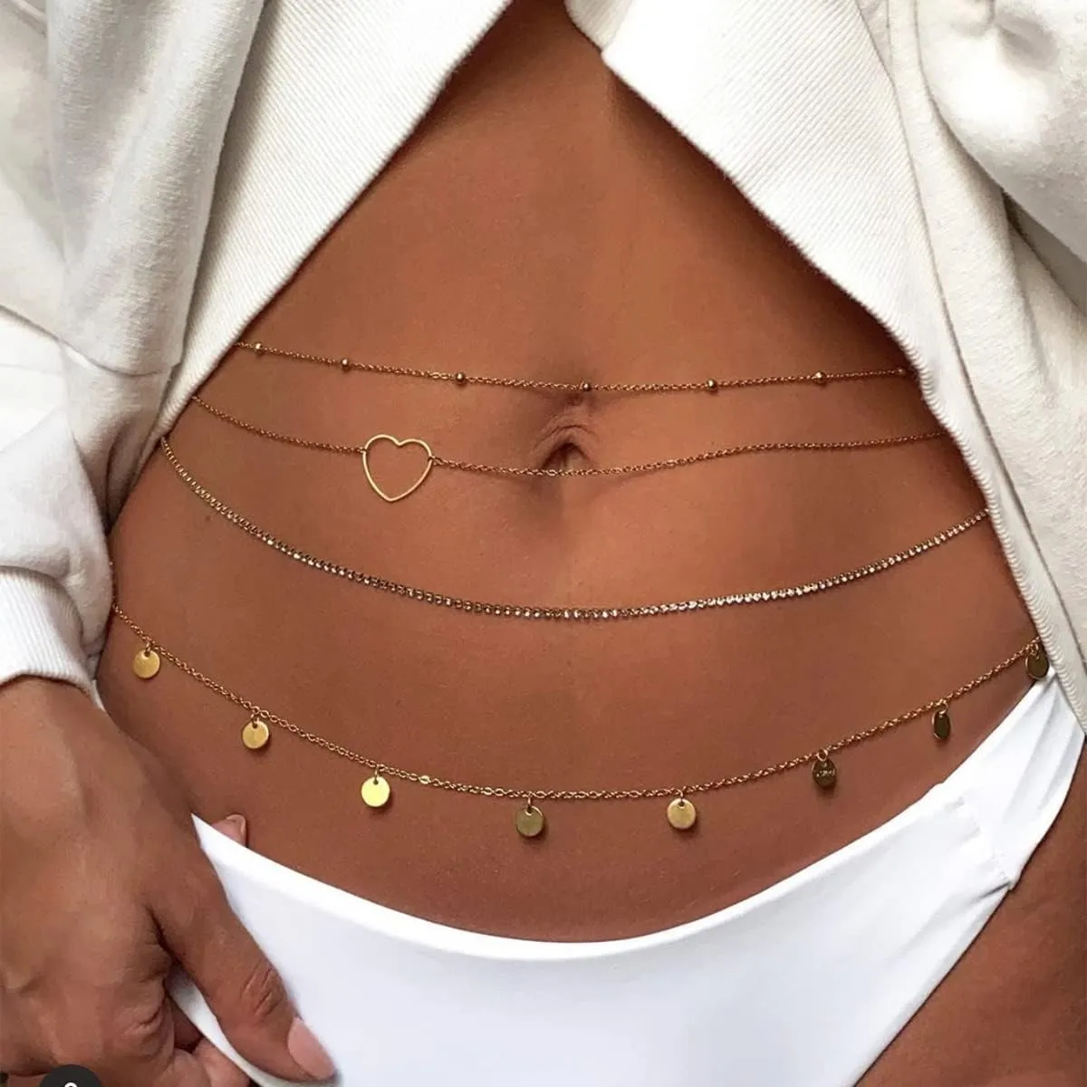 AoedeJ Silver Gold Layered Waist Chain Belly Jewelry Summer Beach Body Chains for Women