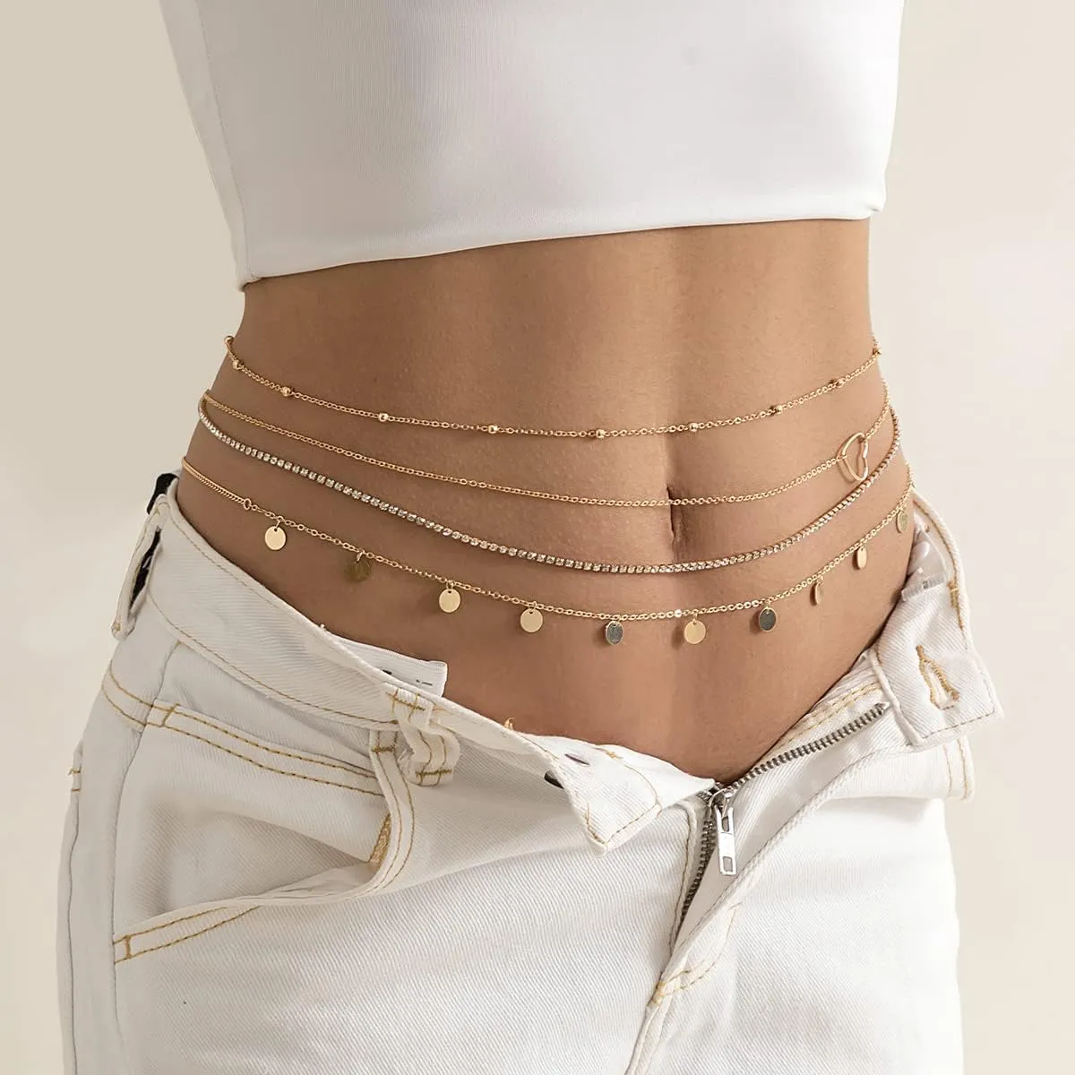 AoedeJ Silver Gold Layered Waist Chain Belly Jewelry Summer Beach Body Chains for Women