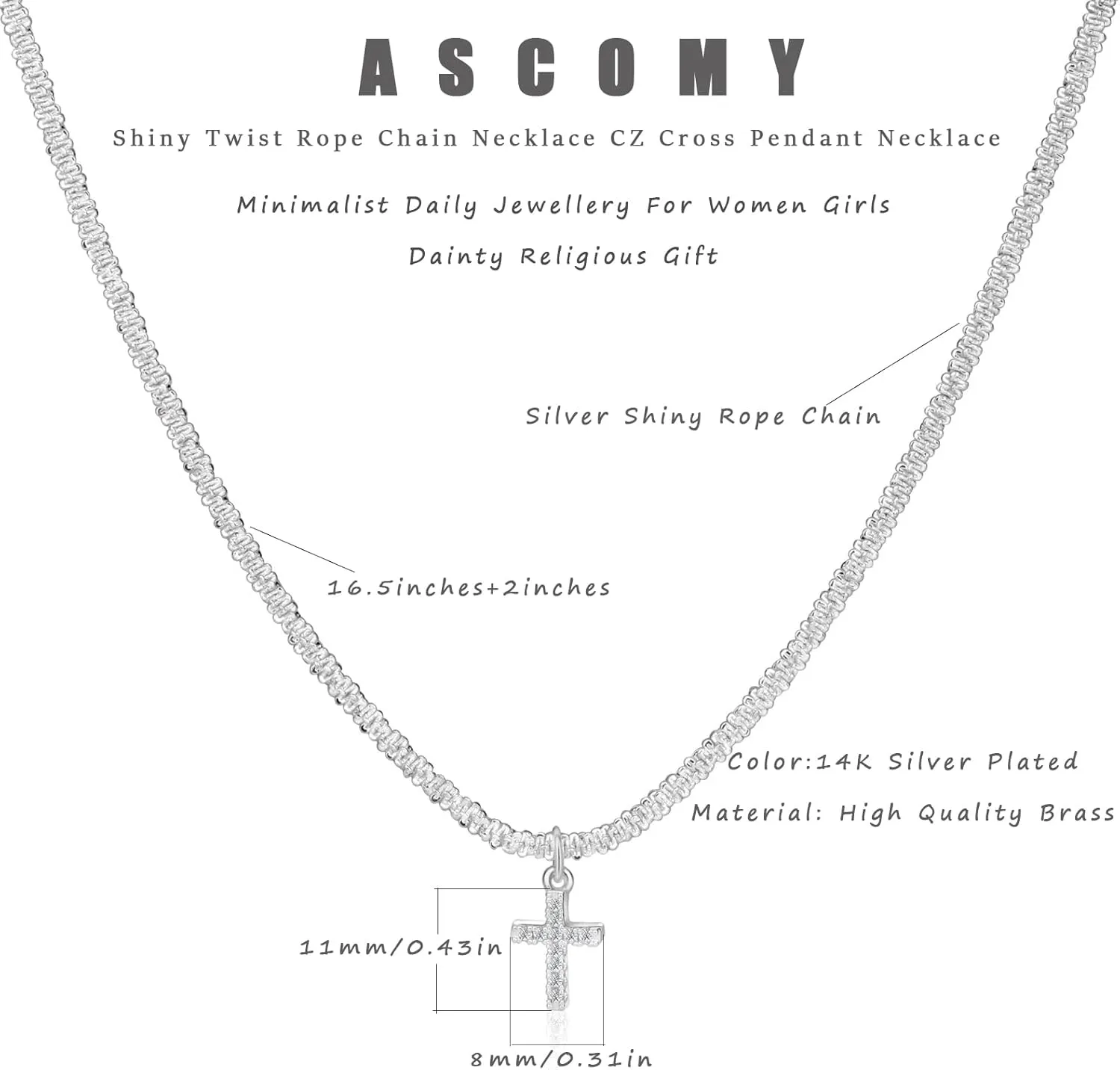 ASCOMY Cross Necklace for Women 14K Gold & Silver Plated Cross Pendant Necklace Trendy Cross Pendant Chain Necklace Minimalist Daily Decoration Jewellery For Women Dainty Religious Gift