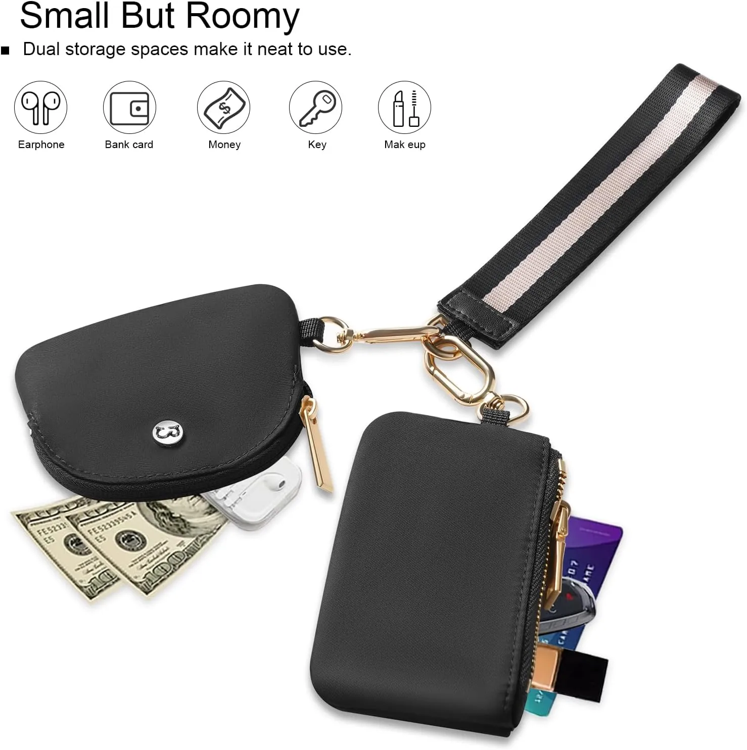Babysun Mini Zip Around Dual Pouch Wristlet With 2 Straps Wristlet Keychain Wallet for Women Coin Purse Small Cute for Teen Girl