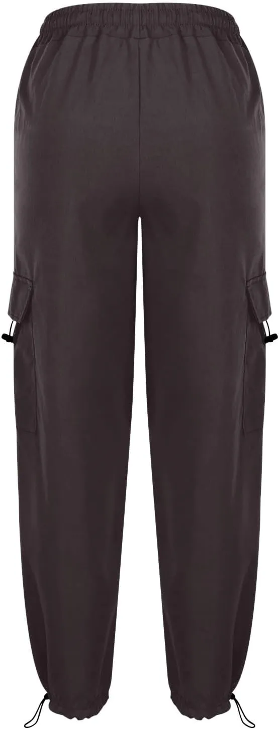 Baggy Cargo Pants Women Drawstring High Waist Parachute Pants Loose Jogger Straight Wide Leg Y2K Trousers Streetwear