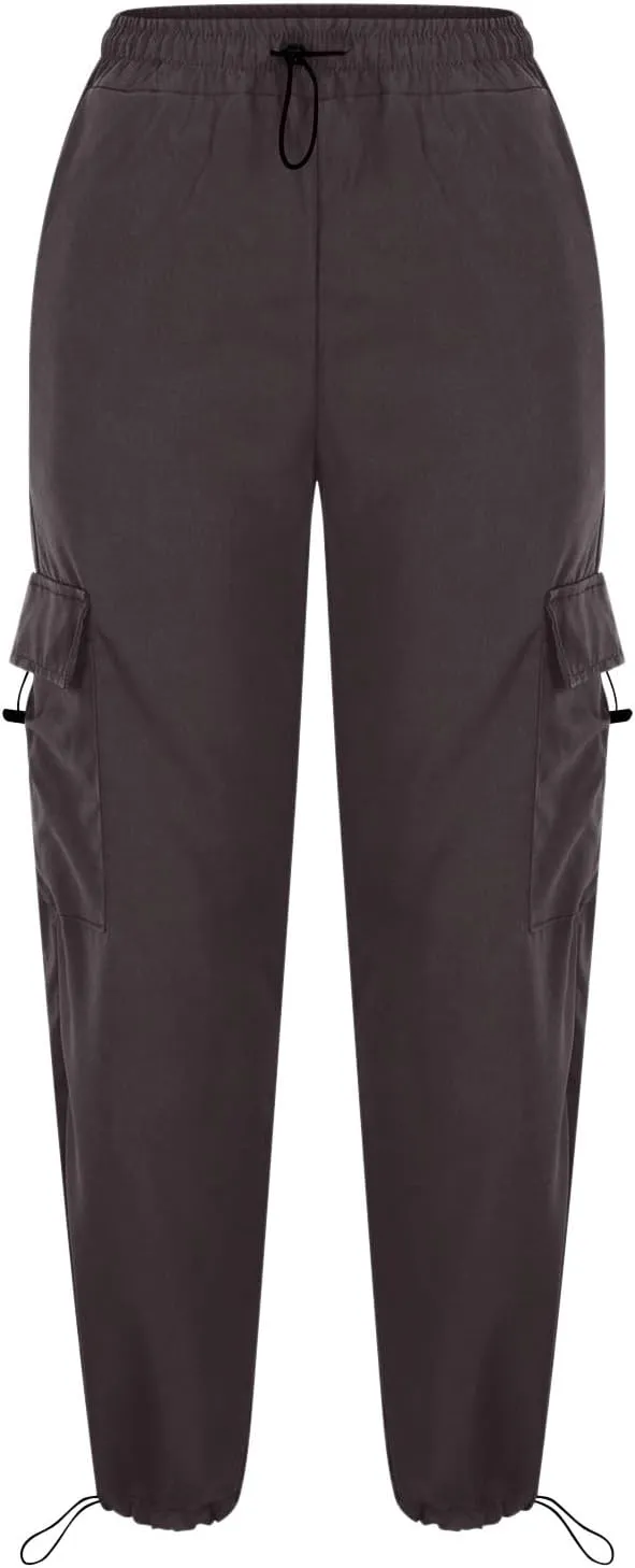 Baggy Cargo Pants Women Drawstring High Waist Parachute Pants Loose Jogger Straight Wide Leg Y2K Trousers Streetwear