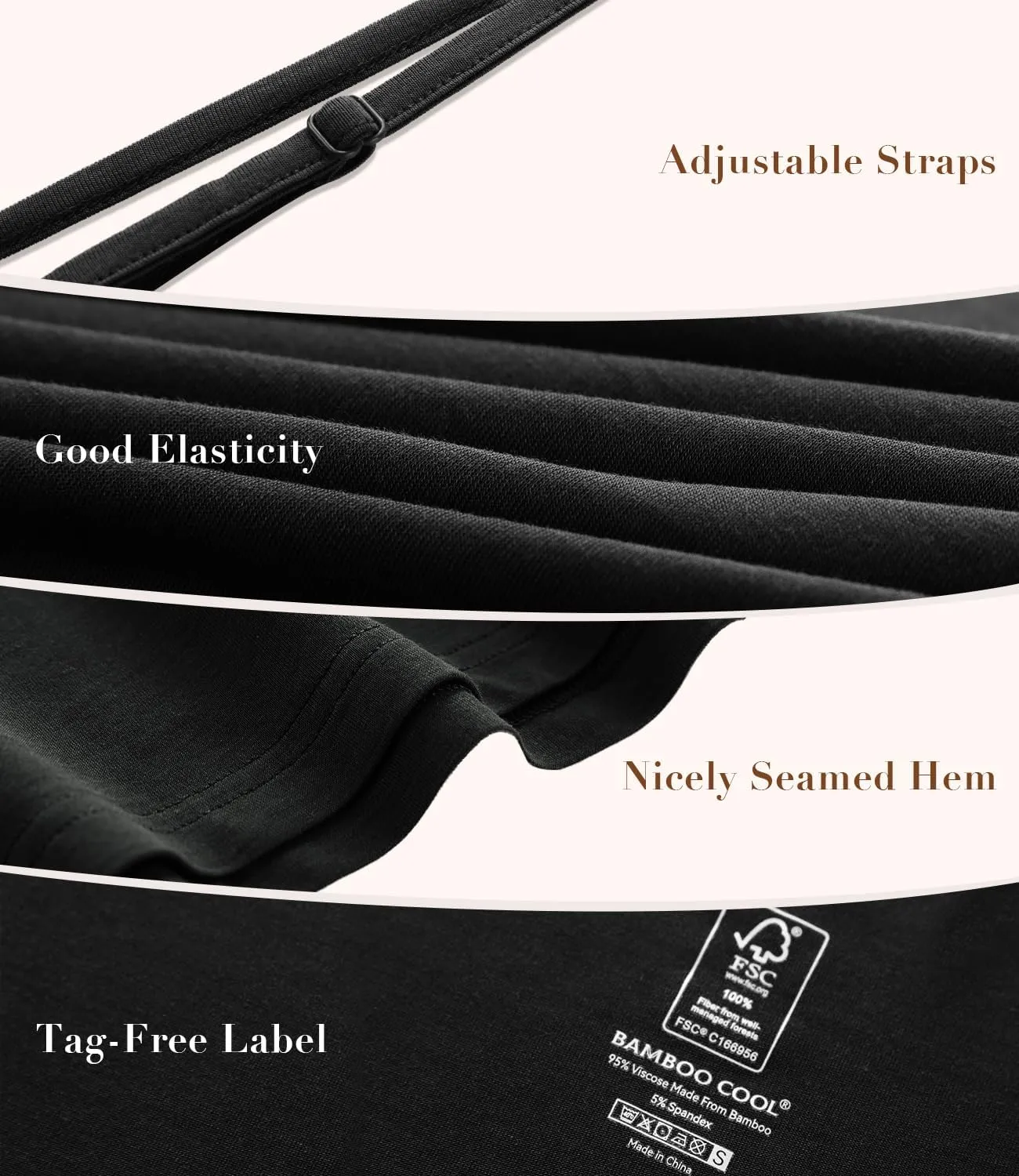 BAMBOO COOL Womens Chemise Sleepshirts with Adjustable Spaghetti Strap Homewear Soft Tank Nightgown