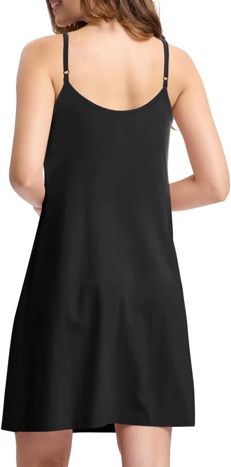 BAMBOO COOL Womens Chemise Sleepshirts with Adjustable Spaghetti Strap Homewear Soft Tank Nightgown