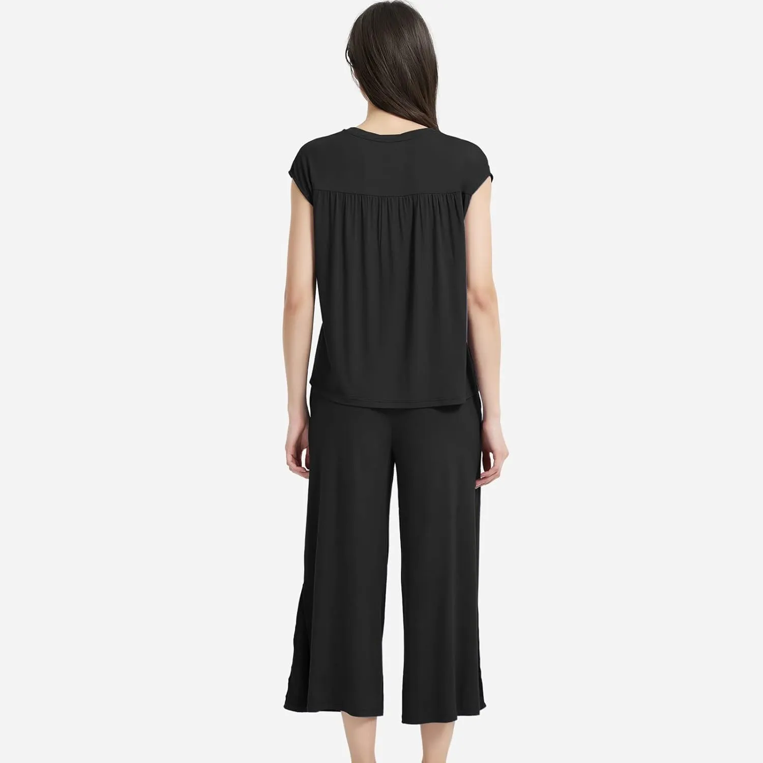Bamboo Viscose Pajamas for Women Set, 2 Piece Soft Capri Pants Cap Sleeve Top Lounge Set, Comfy Loungewear Sleepwear PJs