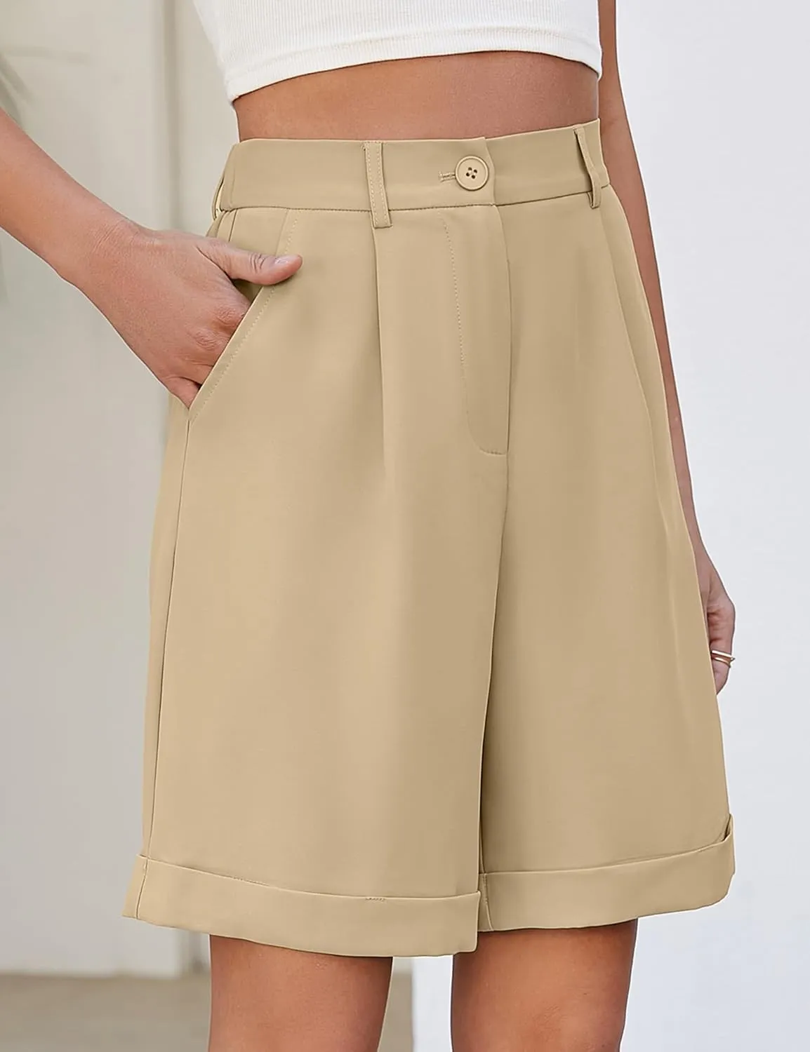BBX Lephsnt Summer Bermuda Shorts for Women 2025 Trendy Elastic High Waisted Wide Leg Shorts Work Casual Dressy Shorts