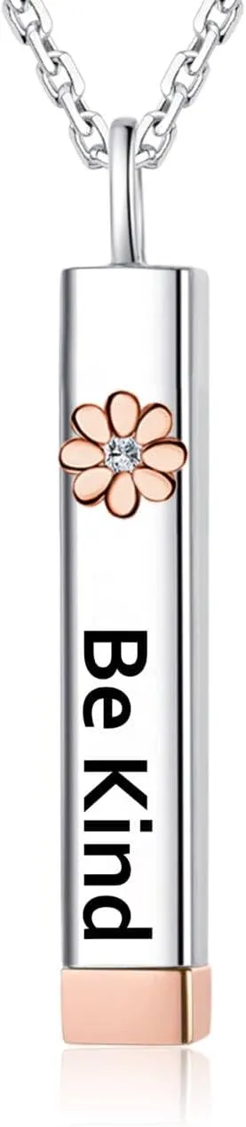 Be Kind of A B Necklace for Women:925 Sterling Silver Hidden Message Necklace-Rose Gold/14k Gold/Silver 3D Vertical Bar Pendant Best Friends Sisters Friendship Sorority Jewelry Gifts